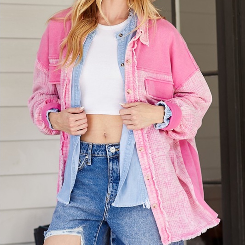 Oversized Mineral Wash Cotton Gauze Shacket - Picture 1 of 3
